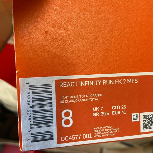 Nike React Infinity Run FK 2 MFS Light Bone/Total Orange DC4577-001 Men Size main image 5